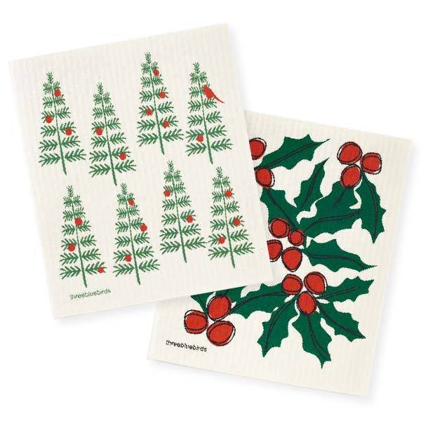 Christmas Holiday Swedish Dishcloth gift set Three Bluebirds